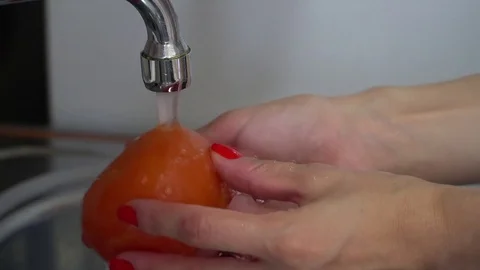 Woman's hands washing a tomato Stock Footage 79689009