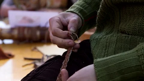 Woman's Hands Weaving Leather Braided Bracelet Stock Footage 259432335