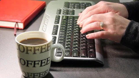 A womans hands writing on the keyboard Video stock 75609797