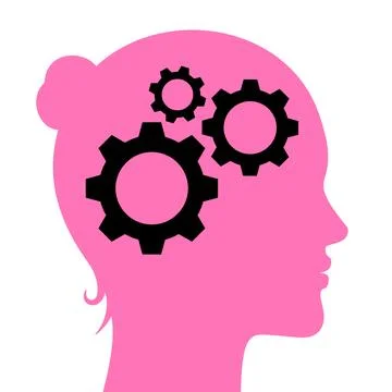 Womans head with cogs, vector icon. Logical thinking female, concept vector Stock Illustration
