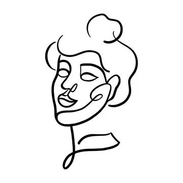 A woman's head drawn in a continuous line. Girl with a bun of hair. Illustrazione stock