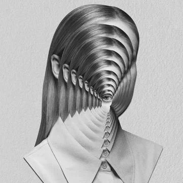 Woman's head repeating creating surreal infinite tunnel Stock Illustration