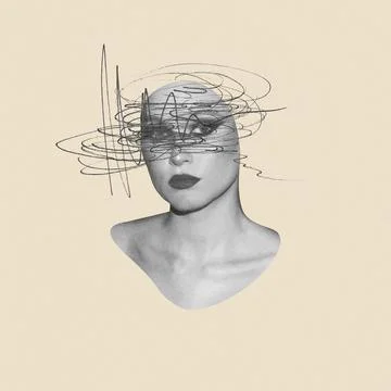 Woman's head with tangled lines symbolizing anxiety and stress Stock Illustration