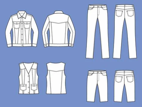 Womans jean jacket clothes. Front and back. Stock Illustration