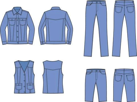 Womans jean jacket clothes. Front and back. Stock Illustration