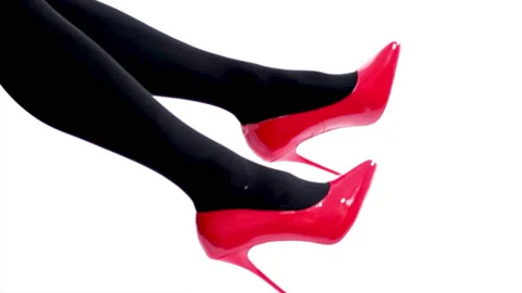 Female Legs Black Leggings Red High Heels Shoes Stock Photos