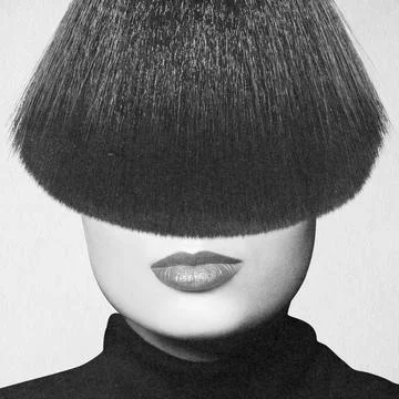 Woman's lips under makeup brush as surreal hair 스톡 일러스트