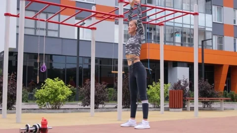 Woman's outdoor workout in summer Stock Footage 160828849