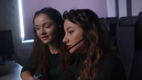 Womans Phone Operators Team Working Together In Call Center Office. Stock Footage 194410006