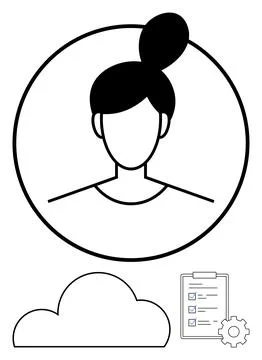 Womans profile in circular frame next to cloud, checklist with checkmarks, an Stockillustratie