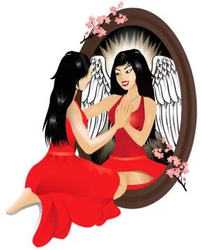 Woman's Reflection Red Stock Illustration