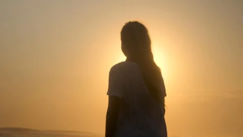 Woman's silhouette on the beach Stock Footage 89714324