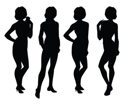 Woman's silhouettes in different pose Stock Illustration