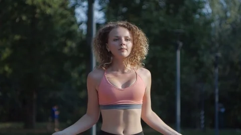 Woman's with skipping rope Stock Footage 100274019
