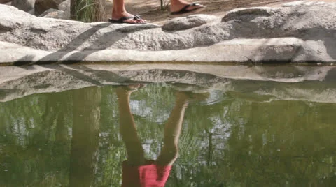 Woman's Small Feet Walking Softly on Rocks Reflecting in Water Stock-Footage 25456802