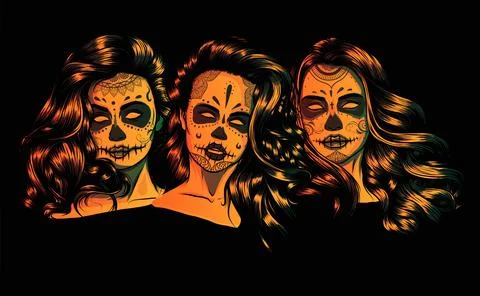Womans with sugar skull makeup, vector illustration Stock-Illustration