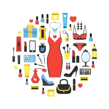 Woman's things set in circle shape Stock Illustration
