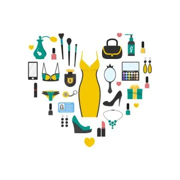 Woman's things set in heart shape Stock Illustration