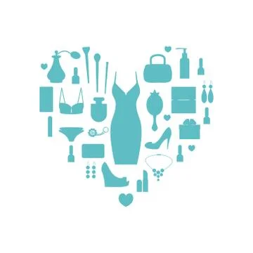 Woman's things set in heart shape Stock Illustration