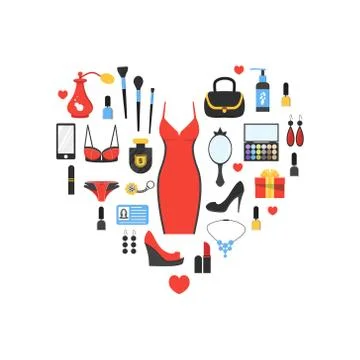Woman's things set in heart shape Stock Illustration