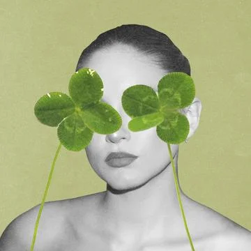 Woman's vision covered by four-leaf clovers Stock Illustration