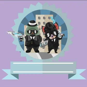 Wombat And Tasmanian Devil Secret Agents Label Stock Illustration