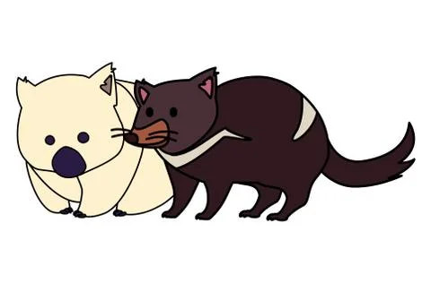 Wombat and tasmanian devil on white background Illustrazione stock