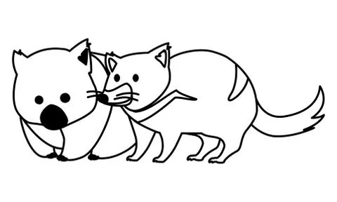 Wombat and tasmanian devil on white background Illustrazione stock