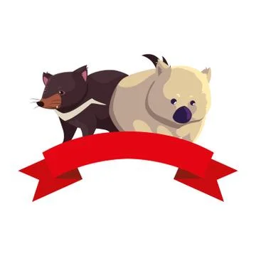 Wombat and tasmanian devil on white background Illustrazione stock