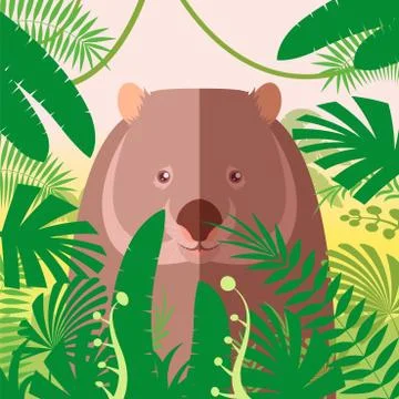 Wombat on the Jungle Background Stock Illustration