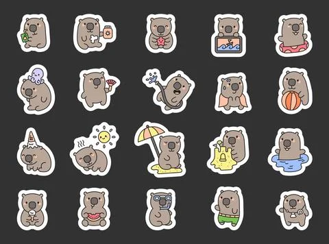 Wombat summer character set Stock Illustration