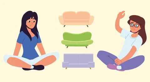 Women and sofas Stock Illustration