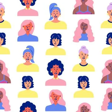 Women avatars. Seamless pattern. Stock Illustration