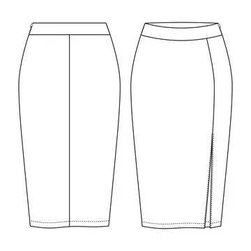Women Basic Stretch Knit Pencil Skirt Vector Fashion Flat Sketches Stockillustratie