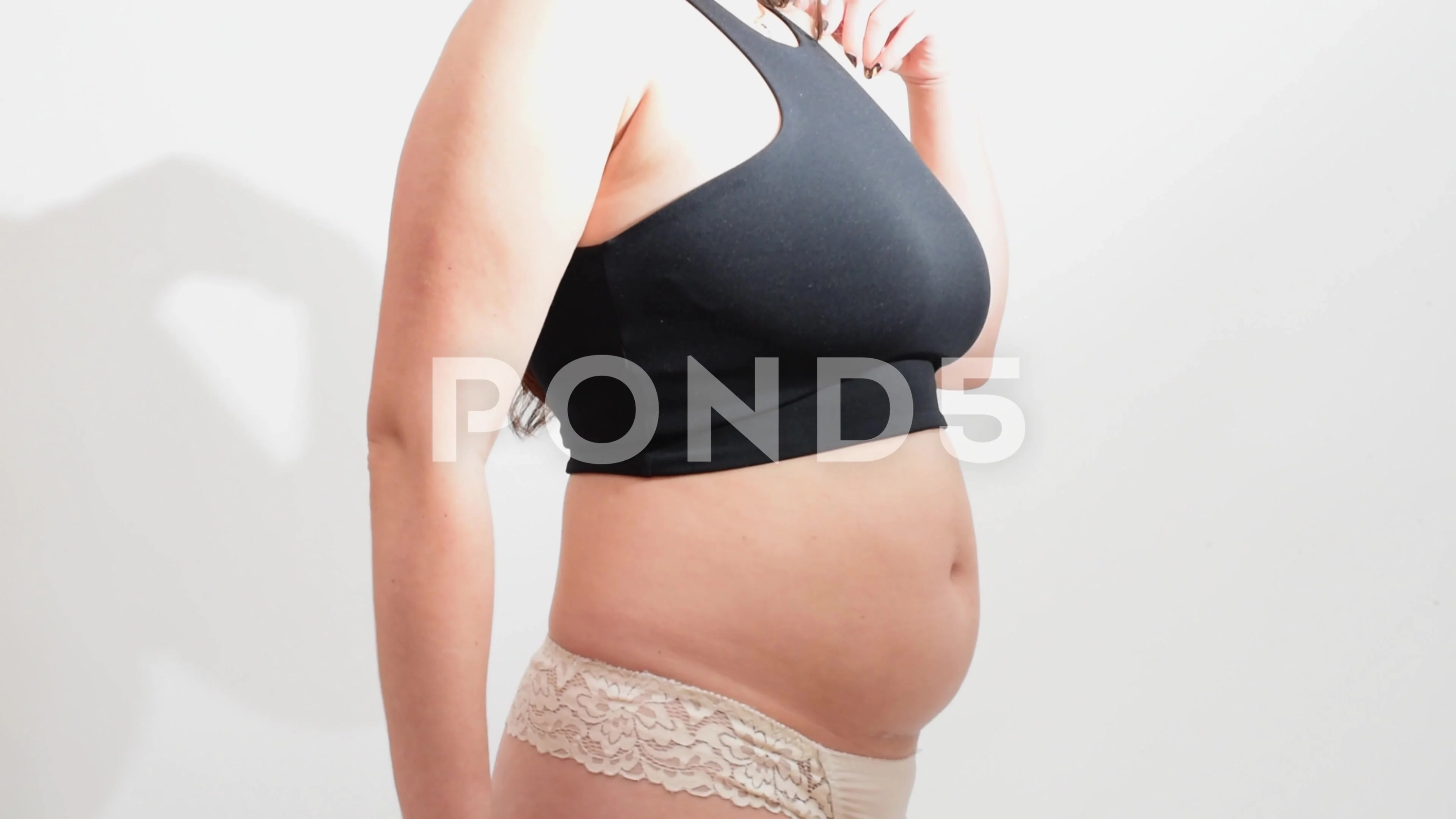 Women belly fat, postpartum belly front , Stock Video