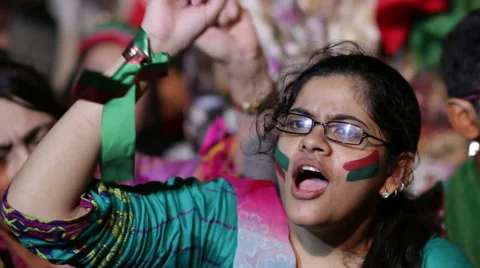 Women chanting "Go Nawaz Go" at PTI Azadi March Protest in Karachi, Pakistan Stock Footage