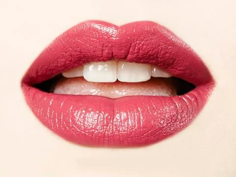 Women close up mouth with pink lipstick Stock Photos