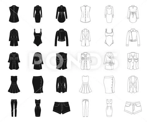 Women Clothing black,outline icons in set collection for design.Clothing ~  Clip Art #104943235