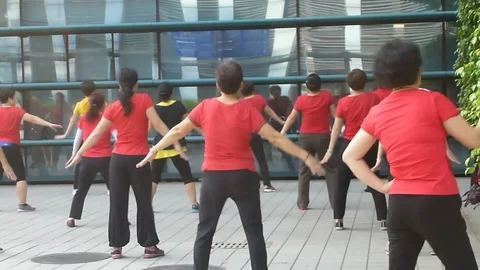 The women danced for exercise Stock Footage 95779360