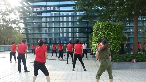 The women danced for exercise Stock Footage 95780428