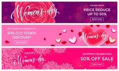 Women Day sale gold glitter heart web banner 8 March Illustration #88213872