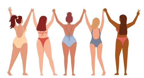 Women with different skin colors in swimsuits Stock Illustration
