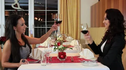 Women drink red wine Stock Footage