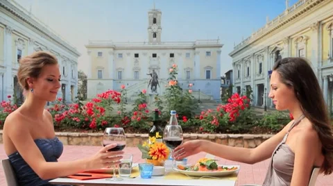 Women drinking red wine Stock Footage
