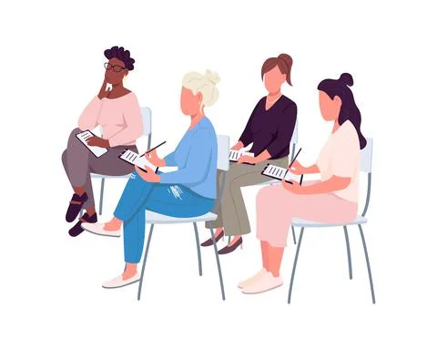 Women during workshop semi flat color vector characters Stock Illustration