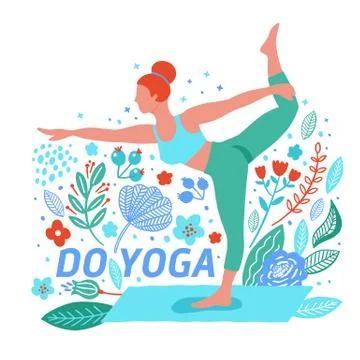 Women exercising yoga flat color trend vector. Do yoga meditation practice Stock Illustration