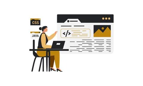 Women is explaining about coding on a web page Stock Illustration
