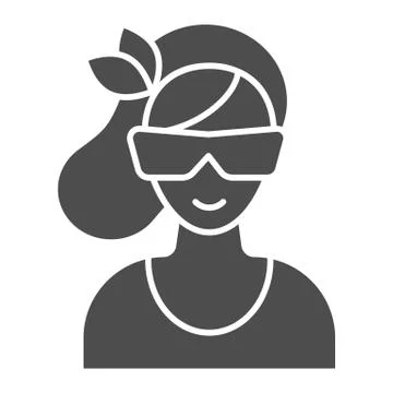 Women face with sunglasses solid icon, beauty salon concept, young woman in Stock Illustration