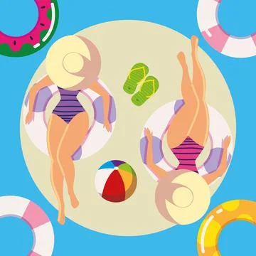 Women in float rings 库存插图