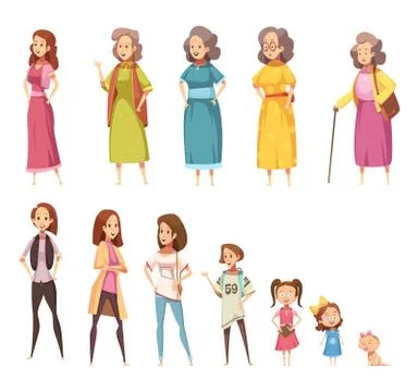 Women Generation Decorative Icons Set Stock Illustration